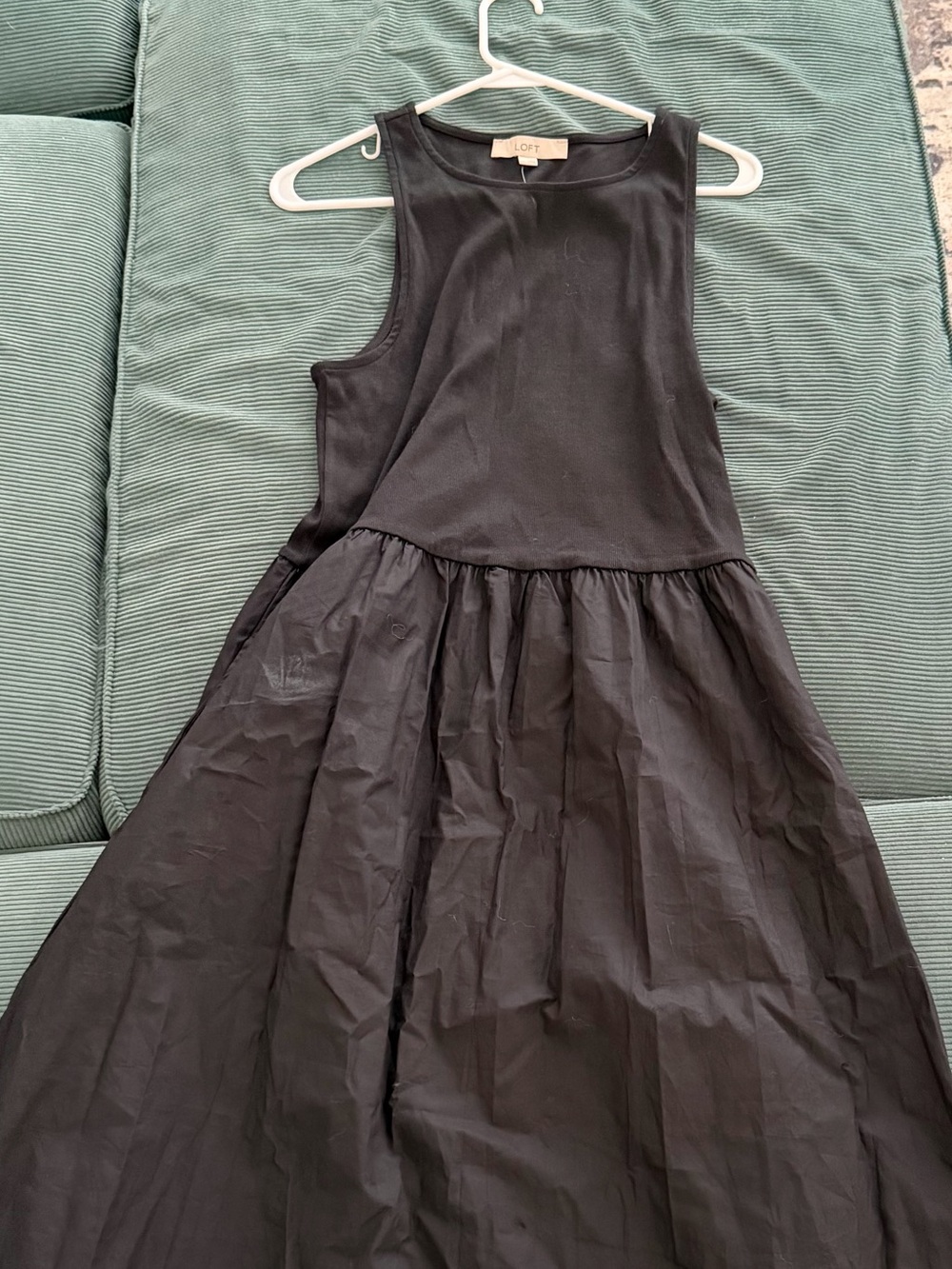 LOFT Black Sleeveless Mixed Materials Dress